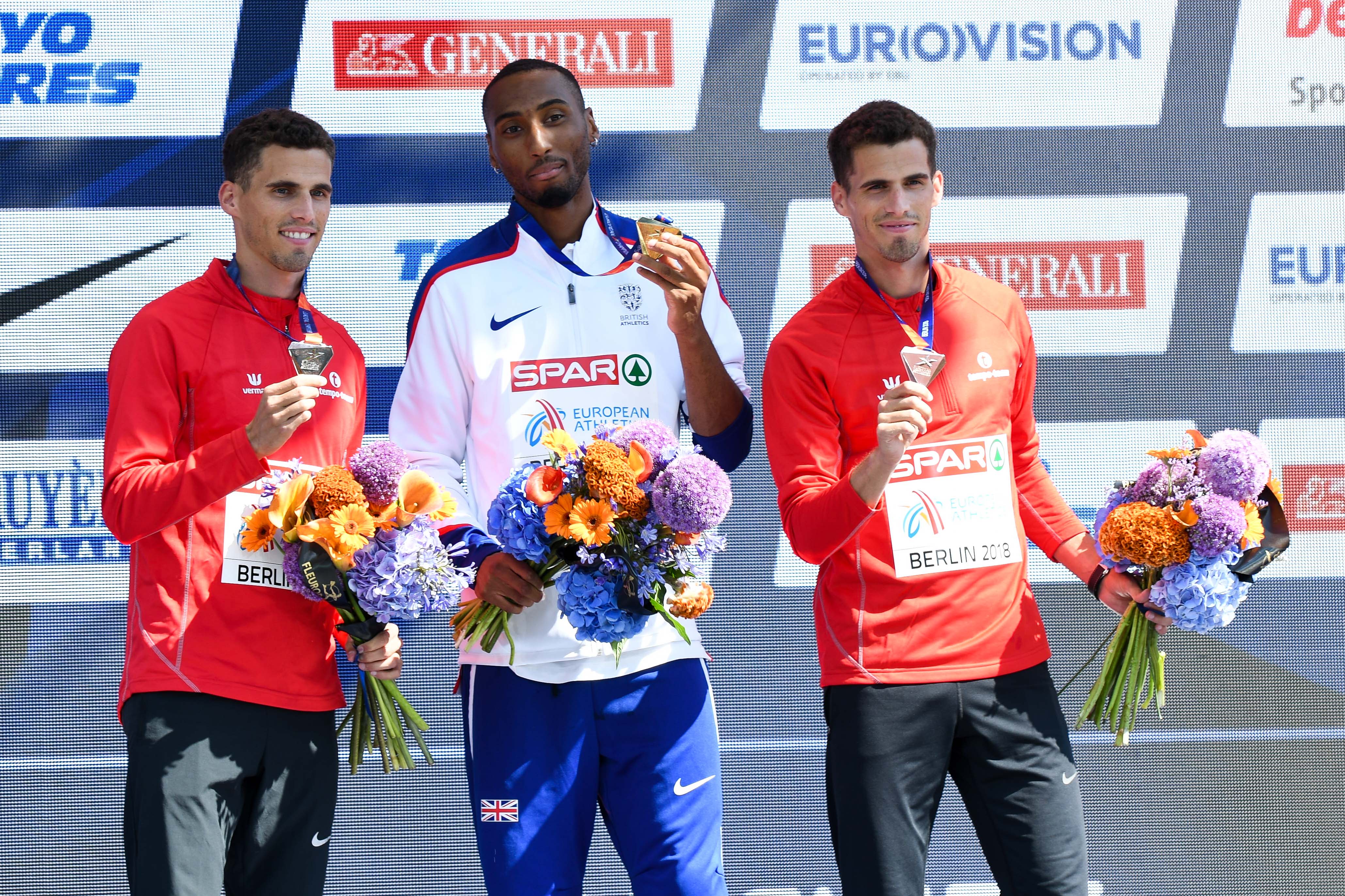 Kevin en Jonathan Borlée  Podiumceremonie 400m Berlijn 2018