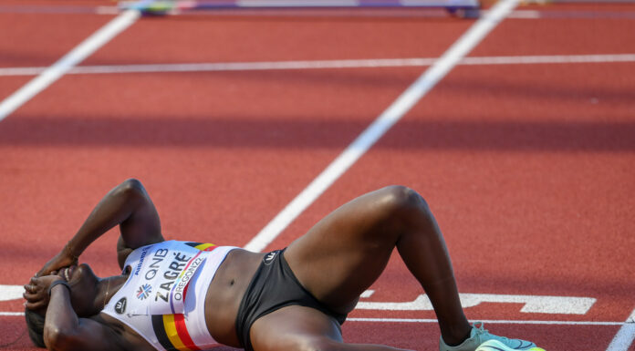 WK Eugene: Onfortuinlijke Anne Zagré komt ten val tijdens eenzaame herkansing