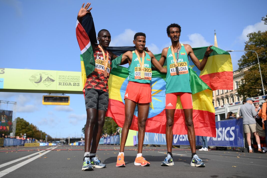 Nicholas Kipkorir, Yomif Kejelcha, Hagos Gebrhiwet, Road Running World Championships Riga 2023