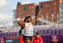 Nafy Thiam scherpt BR junioren aan en komt binnen halve meter van outdoor BR senioren